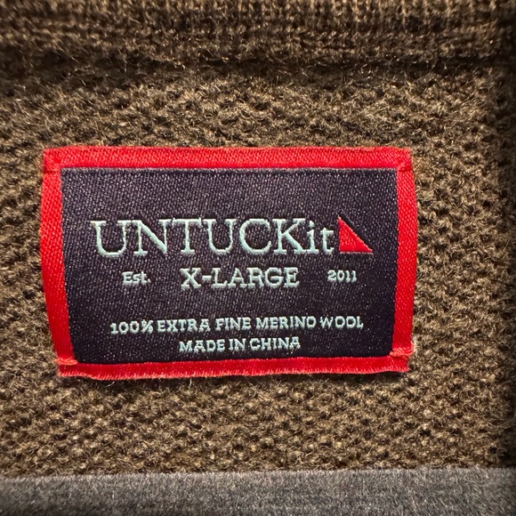 Mens UNTUCKit Dark Brown Button-Collar Sorensen Wool Sweater Size XL - Picture 7 of 15